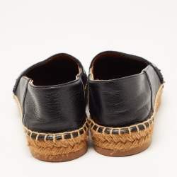 Chloe Black Leather and Logo Canvas Woody Espadrille Flats Size 37