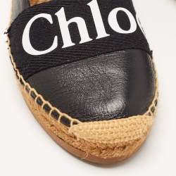 Chloe Black Leather and Logo Canvas Woody Espadrille Flats Size 37