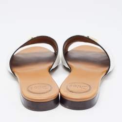 Chloe White Croc Embossed Leather C Slide Sandals Size 40