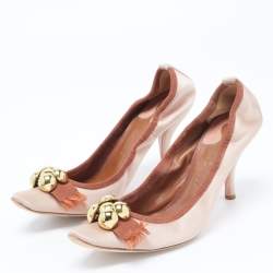 Chloe Pink Satin Embellished Pointed Toe Pumps Size 39