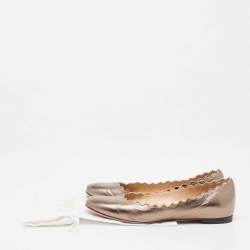Pre Owned Chloé Metallic Scalloped Leather Lauren Ballet Flats Size 35.5