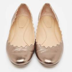 Pre Owned Chloé Metallic Scalloped Leather Lauren Ballet Flats Size 35.5
