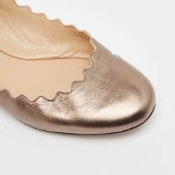 Pre Owned Chloé Metallic Scalloped Leather Lauren Ballet Flats Size 35.5