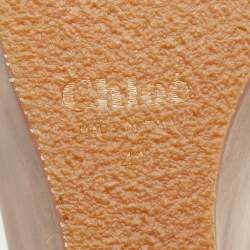 Chloe Cream Leather and Canvas Wedge Platform Ankle Tie Pumps Size 41