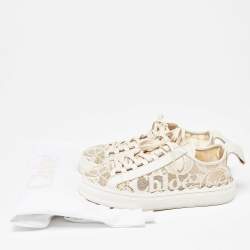 Chloe Beige Mesh  and Leather Lauren Lace Up Sneakers Size 38
