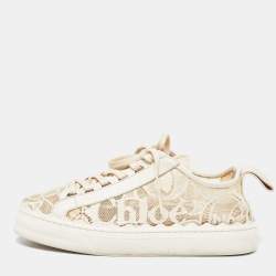 Chloe Beige Mesh  and Leather Lauren Lace Up Sneakers Size 38