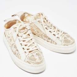 Chloe Beige Mesh  and Leather Lauren Lace Up Sneakers Size 38