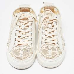Chloe Beige Mesh  and Leather Lauren Lace Up Sneakers Size 38