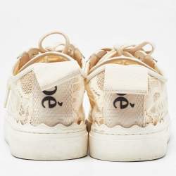 Chloe Beige Mesh  and Leather Lauren Lace Up Sneakers Size 38