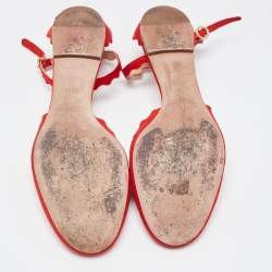 Chloe Red Scalloped Suede Lauren Ankle Strap Flats Size 38.5