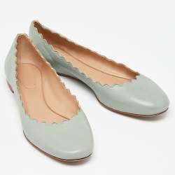 Pre Owned Chloe Mint Green Scalloped Leather Lauren Ballet Flats Size 38