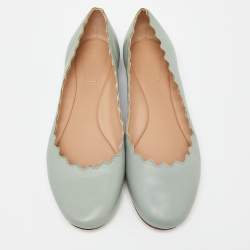 Pre Owned Chloe Mint Green Scalloped Leather Lauren Ballet Flats Size 38