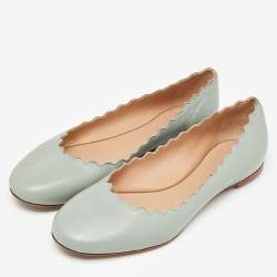 Pre Owned Chloe Mint Green Scalloped Leather Lauren Ballet Flats Size 38