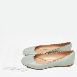 Pre Owned Chloe Mint Green Scalloped Leather Lauren Ballet Flats Size 38