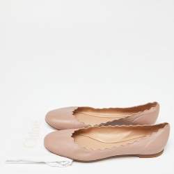 Pre Owned Chloe Dusty Pink Scalloped Leather Lauren Ballet Flats Size 38.5