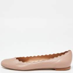 Pre Owned Chloe Dusty Pink Scalloped Leather Lauren Ballet Flats Size 38.5