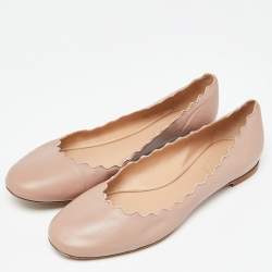 Pre Owned Chloe Dusty Pink Scalloped Leather Lauren Ballet Flats Size 38.5