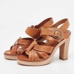 Chloe Tan Leather Open Toe Platform Ankle Strap Sandals Size 39