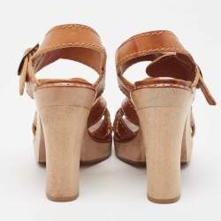 Chloe Tan Leather Open Toe Platform Ankle Strap Sandals Size 39