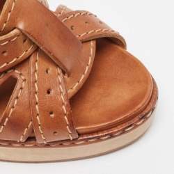 Chloe Tan Leather Open Toe Platform Ankle Strap Sandals Size 39