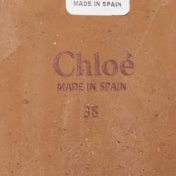 Chloe White Canvas Logo Print Woody Wedge Platform Slide Sandals Size 38