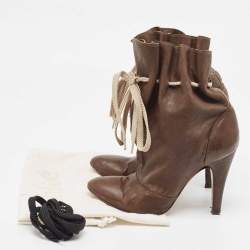 Pre Owned Chloe Olive Green Leather Lace Up Ankle Boots Size 37