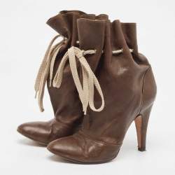 Pre Owned Chloe Olive Green Leather Lace Up Ankle Boots Size 37