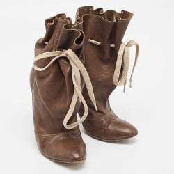 Pre Owned Chloe Olive Green Leather Lace Up Ankle Boots Size 37