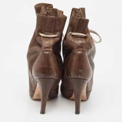 Pre Owned Chloe Olive Green Leather Lace Up Ankle Boots Size 37