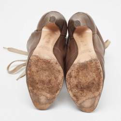 Pre Owned Chloe Olive Green Leather Lace Up Ankle Boots Size 37