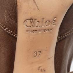 Pre Owned Chloe Olive Green Leather Lace Up Ankle Boots Size 37