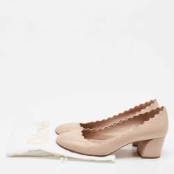 Pre Owned Chloe  Beige Leather Laurena Scalloped Pumps Size 37