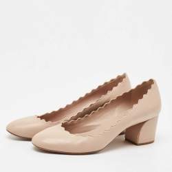Pre Owned Chloe  Beige Leather Laurena Scalloped Pumps Size 37