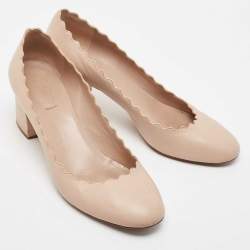Pre Owned Chloe  Beige Leather Laurena Scalloped Pumps Size 37