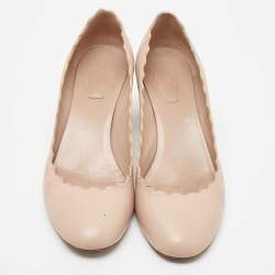 Pre Owned Chloe  Beige Leather Laurena Scalloped Pumps Size 37
