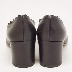 Pre Owned Chloe Black Scalloped Leather Lauren Block Heel Pumps Size 40