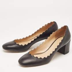 Pre Owned Chloe Black Scalloped Leather Lauren Block Heel Pumps Size 40