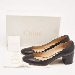 Pre Owned Chloe Black Scalloped Leather Lauren Block Heel Pumps Size 40