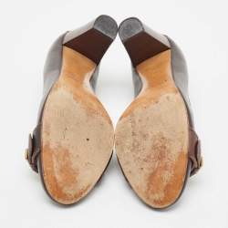 Pre Owned Chloe Brown Leather Buckle Detail Round Toe Block Heel Pumps Size 38