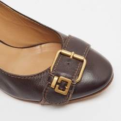 Pre Owned Chloe Brown Leather Buckle Detail Round Toe Block Heel Pumps Size 38