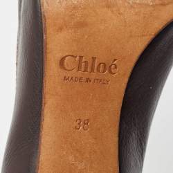 Pre Owned Chloe Brown Leather Buckle Detail Round Toe Block Heel Pumps Size 38