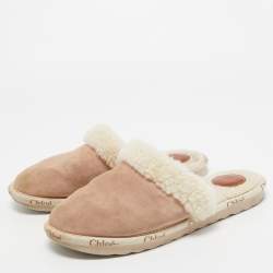 Tod's Beige/Brown Suede and Fur Moccassin Mules Size 39