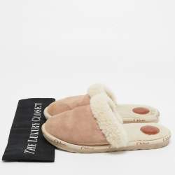 Tod's Beige/Brown Suede and Fur Moccassin Mules Size 39