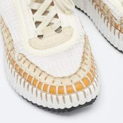 Chloe White/Brown Fabric and Suede Nama Low Top Sneakers Size 36