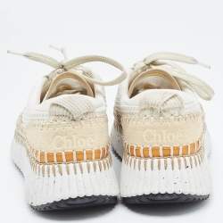 Chloe White/Brown Fabric and Suede Nama Low Top Sneakers Size 36
