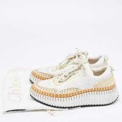 Chloe White/Brown Fabric and Suede Nama Low Top Sneakers Size 36