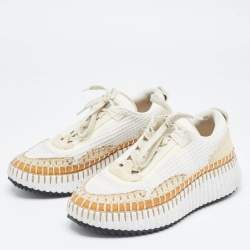 Chloe White/Brown Fabric and Suede Nama Low Top Sneakers Size 36