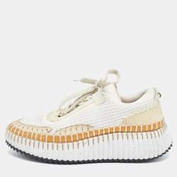 Chloe White/Brown Fabric and Suede Nama Low Top Sneakers Size 36