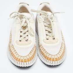 Chloe White/Brown Fabric and Suede Nama Low Top Sneakers Size 36