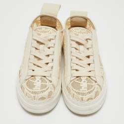 Pre Owned Chloe Cream Lace And Leather Lauren Lace Up Sneakers Size 36